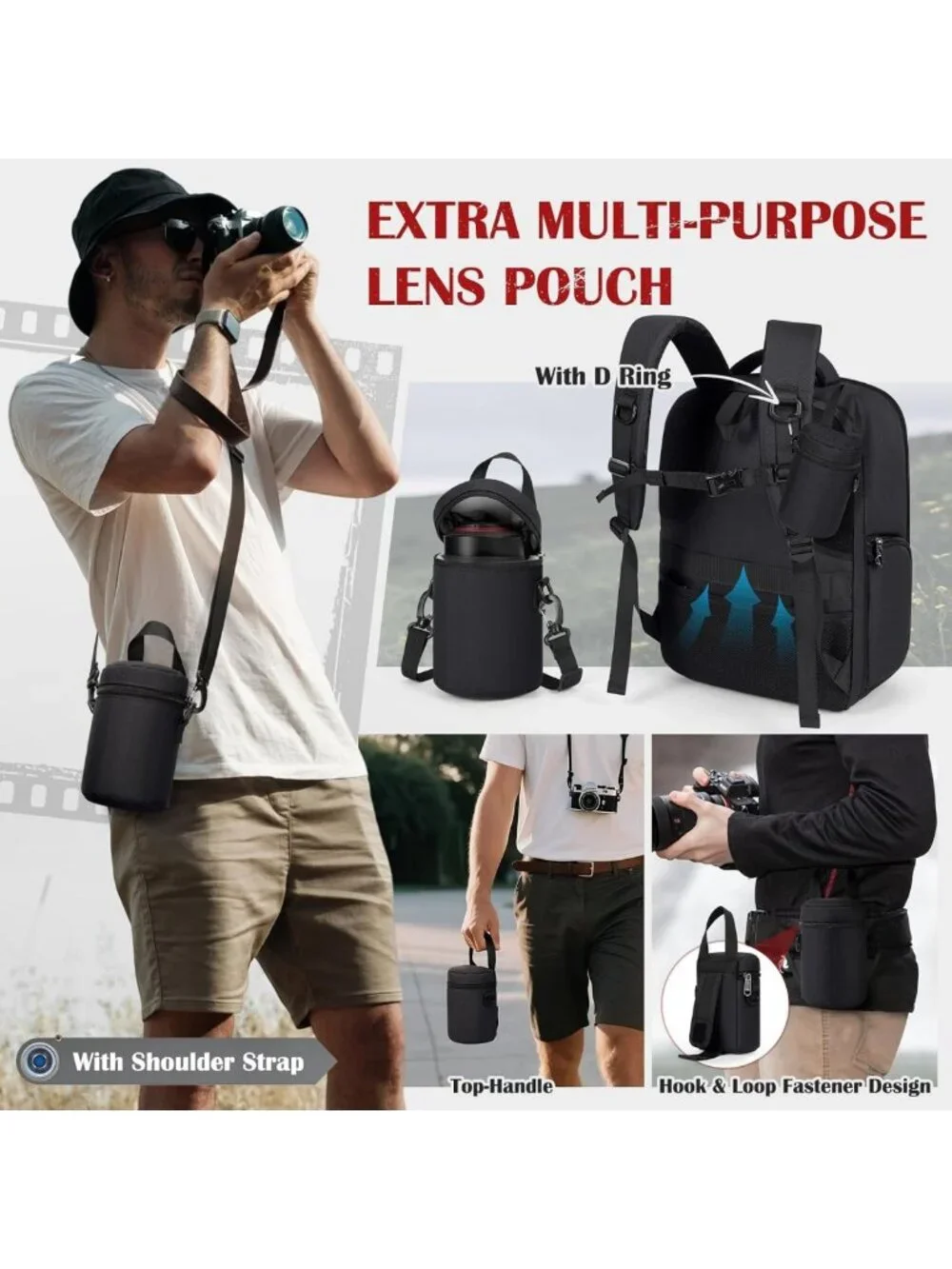 Waterproof DSLR Camera Backpack with Lens Pouch & 15.6